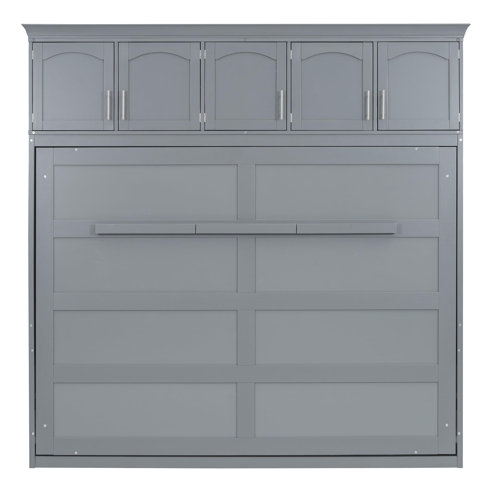 YOPTO Full Size Murphy Bed Cabinet,Folding Wall Bed Frame with Top Storage Lockers,Hidden Platform Bed Chest W/Wood Slats Support,Space-Saving,Easy Assembly,for Bedroom,Guest Room,Home,Office,Gray
