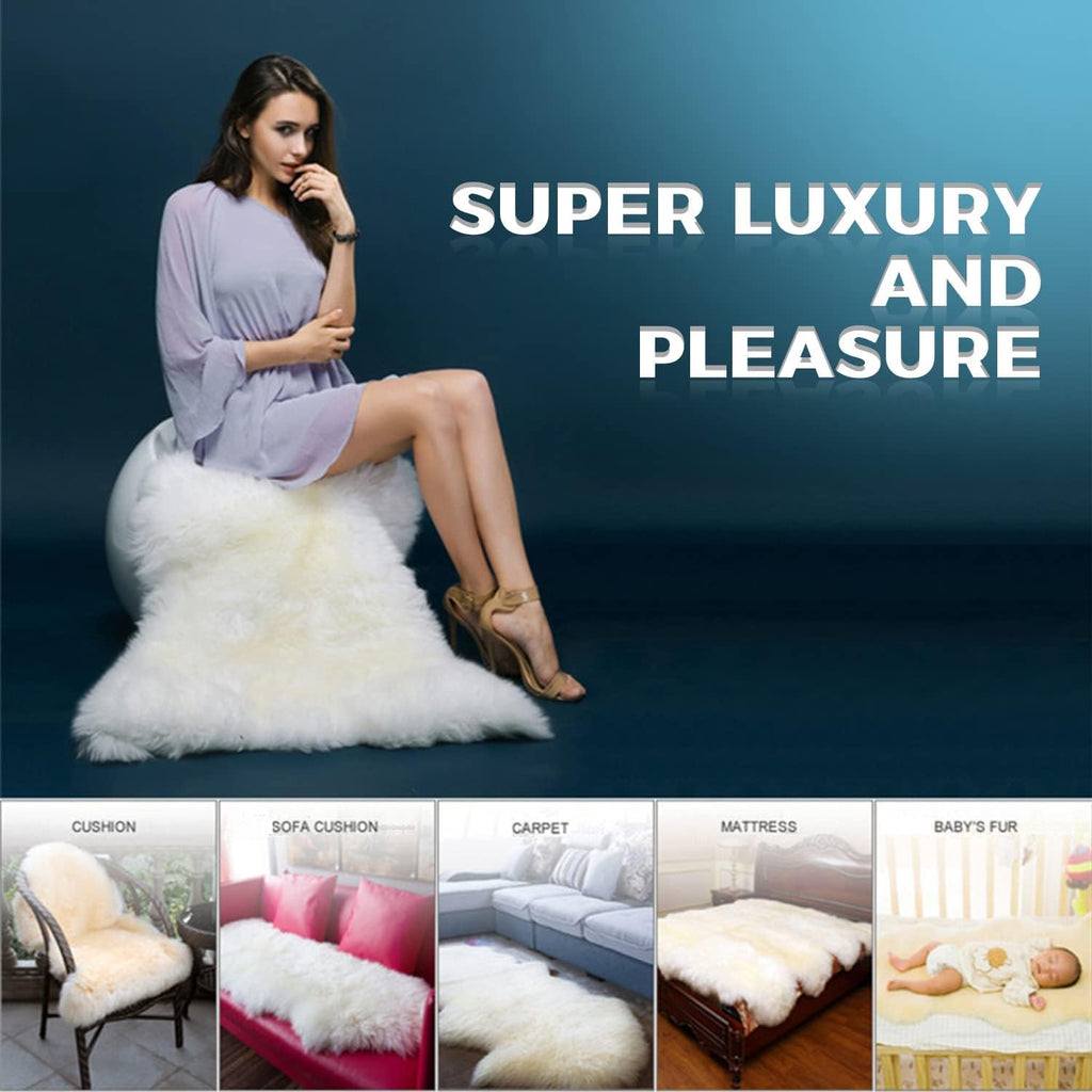 WL&ALLEN Sheepskin Rug - Genuine Thick & Lush 3 Inch Pile, Luxury Australian Pelts | Large Single Pelt 4'4" x 6'6", Ivory White