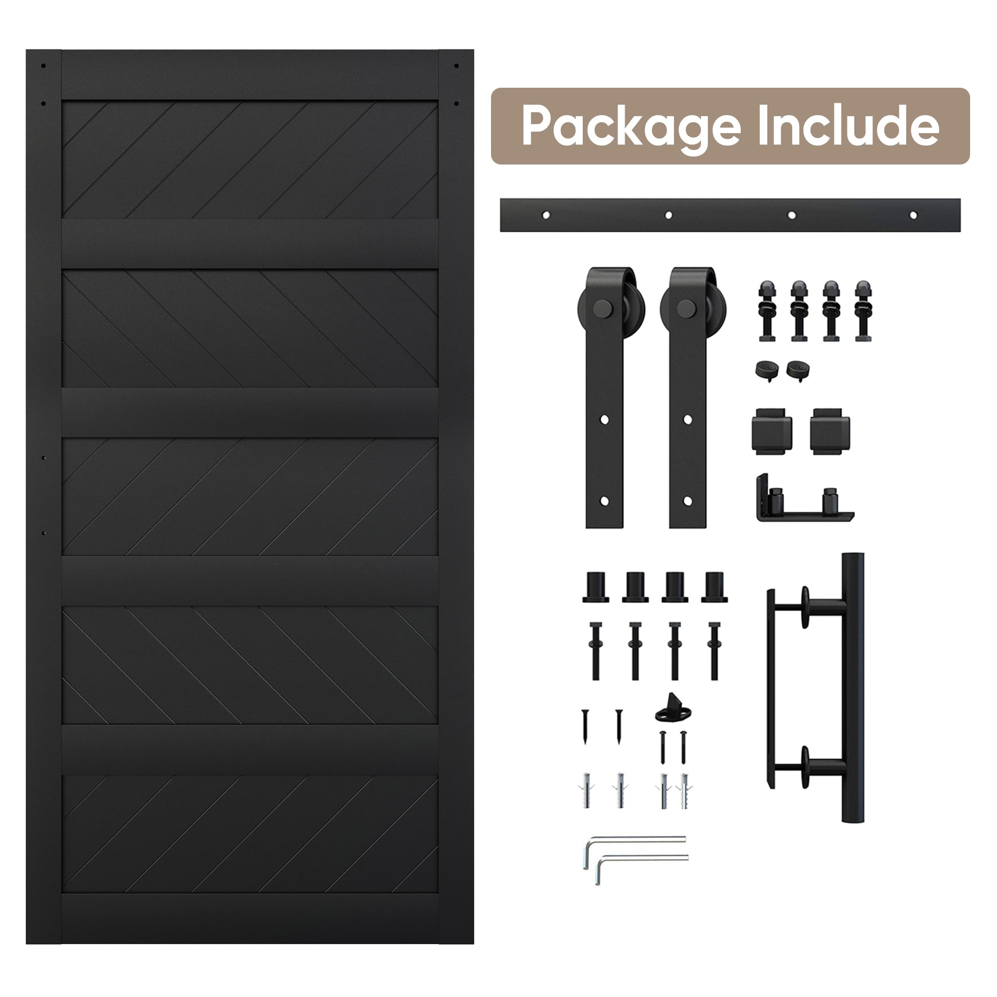 JUBEST 42" x 84" Barn Door, Slding Barn Door Kit Wav-Shape Barn Door Panel with Hardware Kit Include, Easy Installation, Solid Wood, MDF & PVC Covered, Black