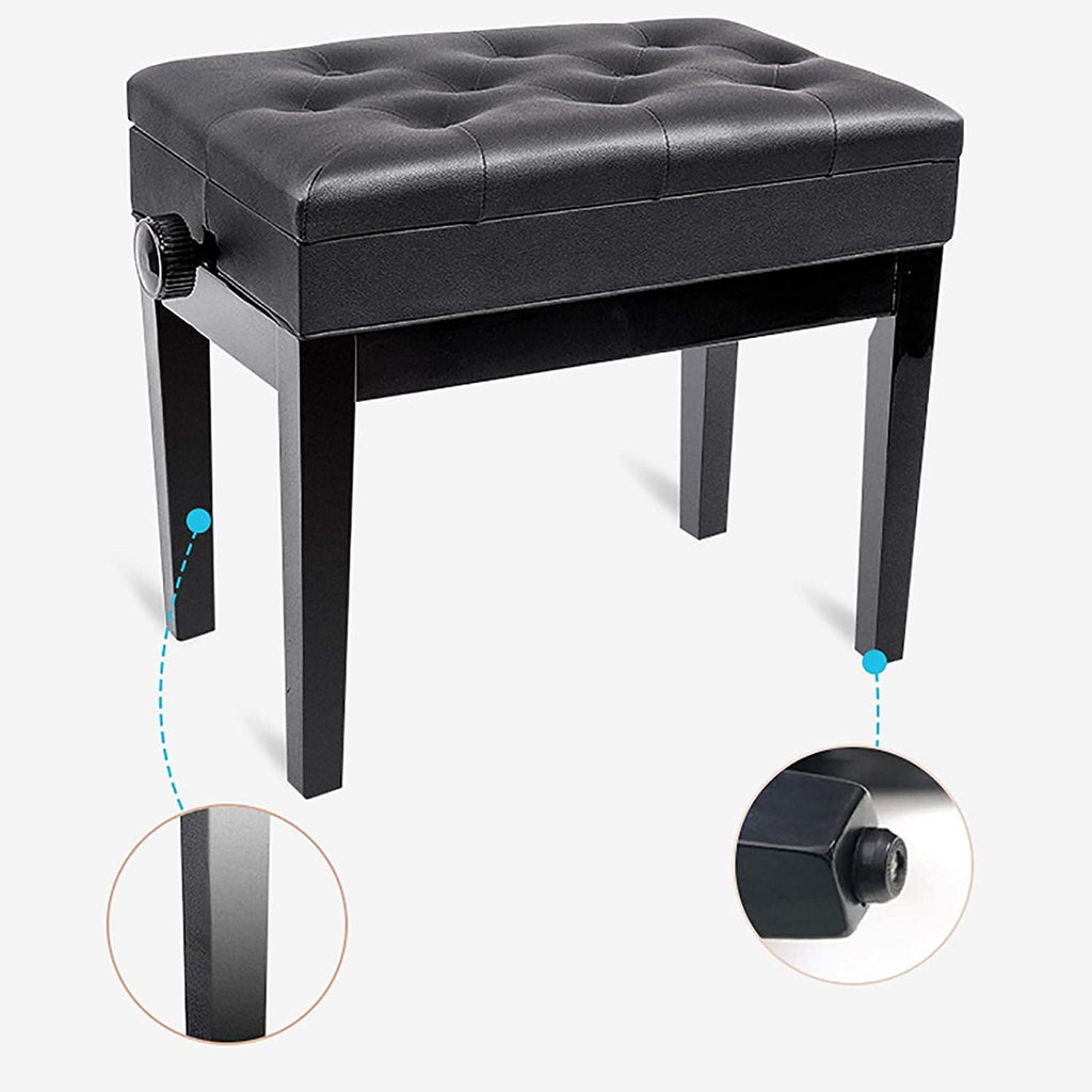 FKTHYO Piano Stool Piano Bench Dressing Table Stool Piano Stool Ergonomic Luxury Wooden Piano Bench Soft Leather Padded Seat, with Book Storage Compartment, Sturdy and Durable,Black