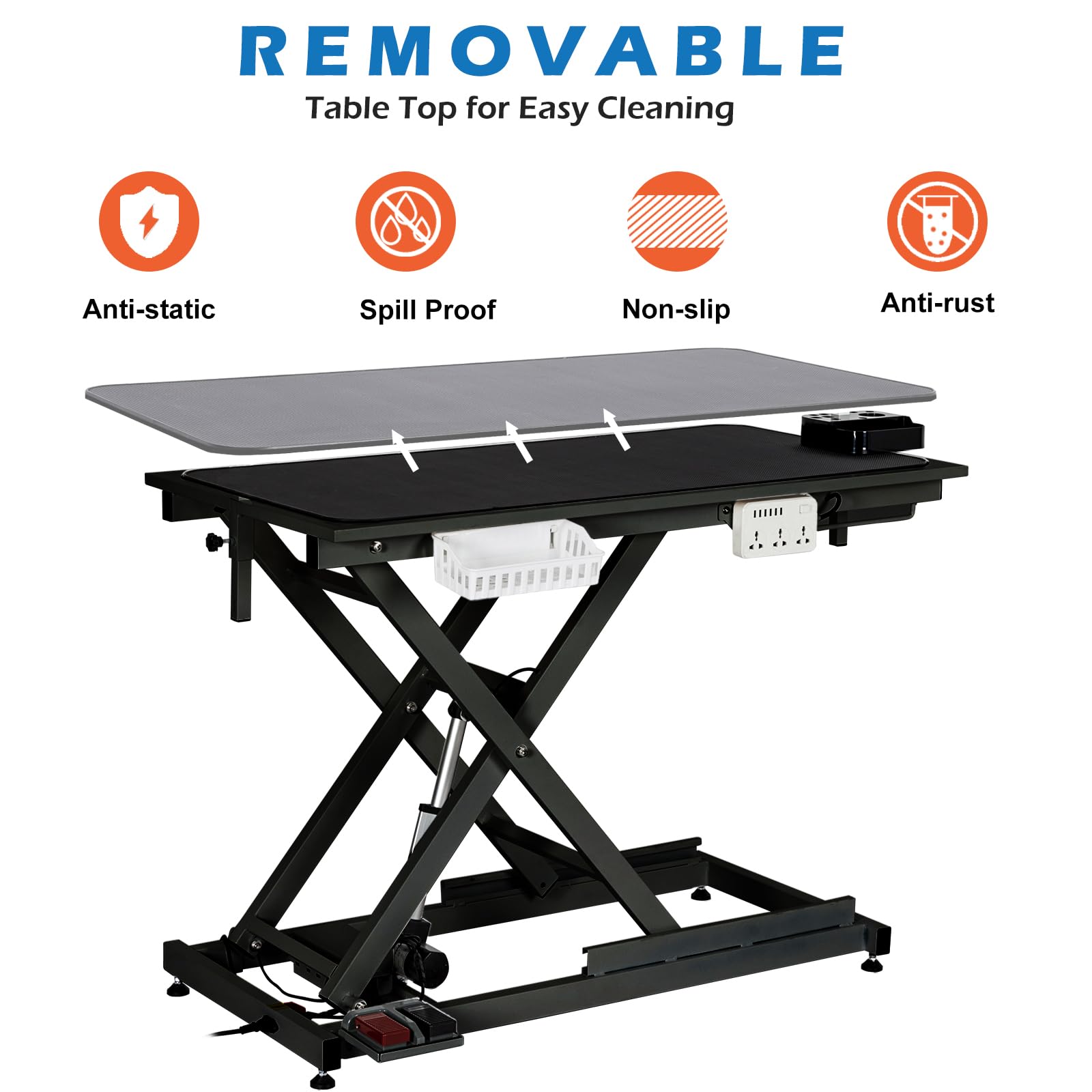 GarveeTech 50" Dog Grooming Table, Electric Hydraulic Grooming Table for Large Dogs or Small Dogs, Aluminium Overhead Arm, Anti Slip Tabletop, 6 USB Ports, Home & Salon Use, Max Capacity 330Lb, Black