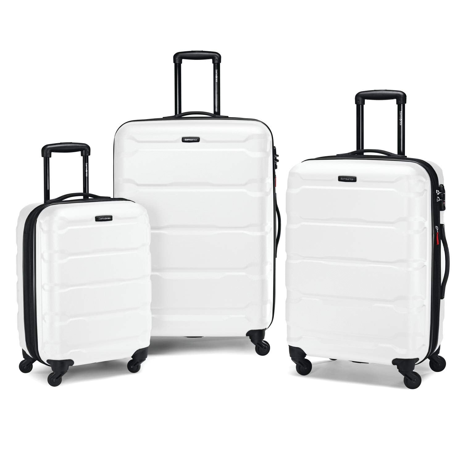 Samsonite Omni PC Hardside Expandable Luggage with Spinner Wheels, Checked-Large 28-Inch, White
