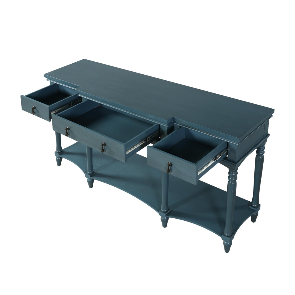 Christopher Knight Home Cally Wood Console Table with Drawers & Bottom Shelf, Narrow Entryway Table with Turned Roman Legs, Traditional Rectangular Wall Table for Living Room Study Hallway, Blue