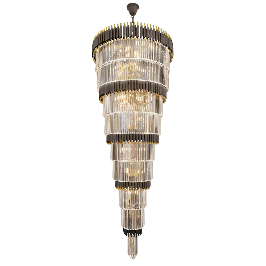 WOSOHYUN Extra Large Staircase Chandeliers 9-Tier Black and Gold Chandelier Luxury Long Crystal Chandelier Lighting for High Ceiling Foyer Entryway Grand Hotel Lobby 31-Light H84 x W40