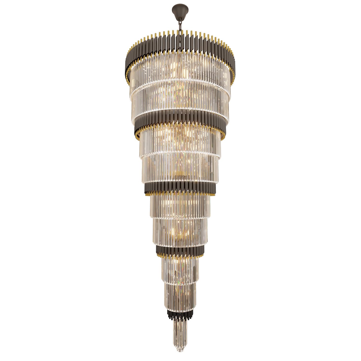WOSOHYUN Extra Large Staircase Chandeliers 9-Tier Black and Gold Chandelier Luxury Long Crystal Chandelier Lighting for High Ceiling Foyer Entryway Grand Hotel Lobby 31-Light H84 x W40