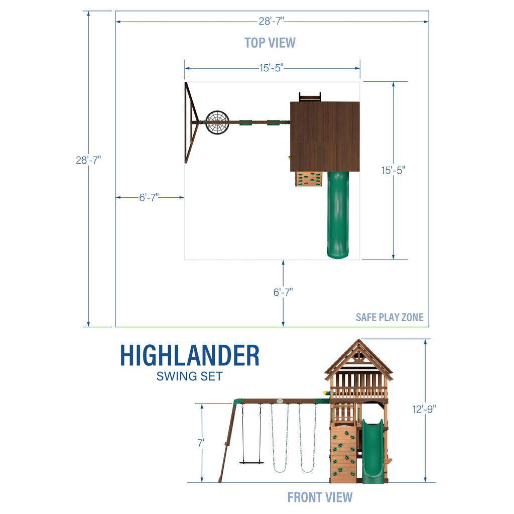 Backyard Discovery Highlander Cedar Wood Swing Set with Wave Slide, Three-Story Clubhouse, Rock Wall, Picnic Table, Belt Swings, Web Swing, Sandbox, Three Ladders, Toy Accessories, Outdoor Playset