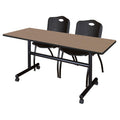 Regency Kobe 60 x 24 in. Flip-Top Training Nesting Table- Noble Oak, 2 M Stack Chairs- Black