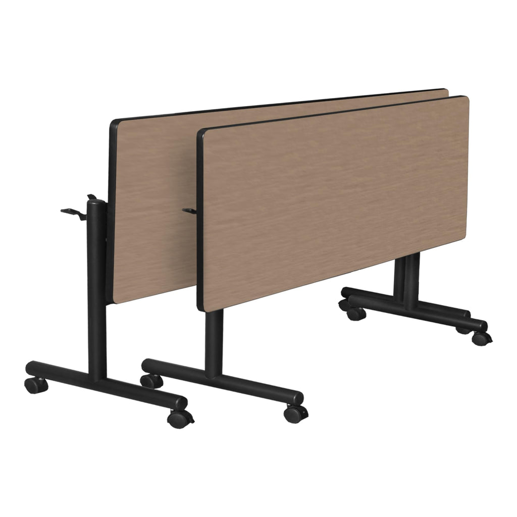 Regency Kobe 60 x 24 in. Flip-Top Training Nesting Table- Noble Oak, 2 M Stack Chairs- Black