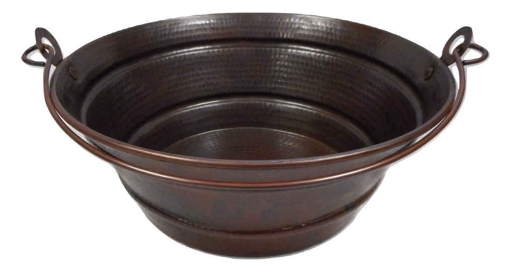 Simply Copper 15" Round Vintage Look Copper Bucket Vessel Sink with LT Drain and 13" ORB Claymore Vessel Filler Faucet