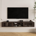 Furniloft 78" Floating TV Stand with Slatted Sliding Doors, Mid-Century Modern Wall Mounted Entertainment Center, Walnut Media Floating tv Console for 85 TV, Space-Saving Cable Management