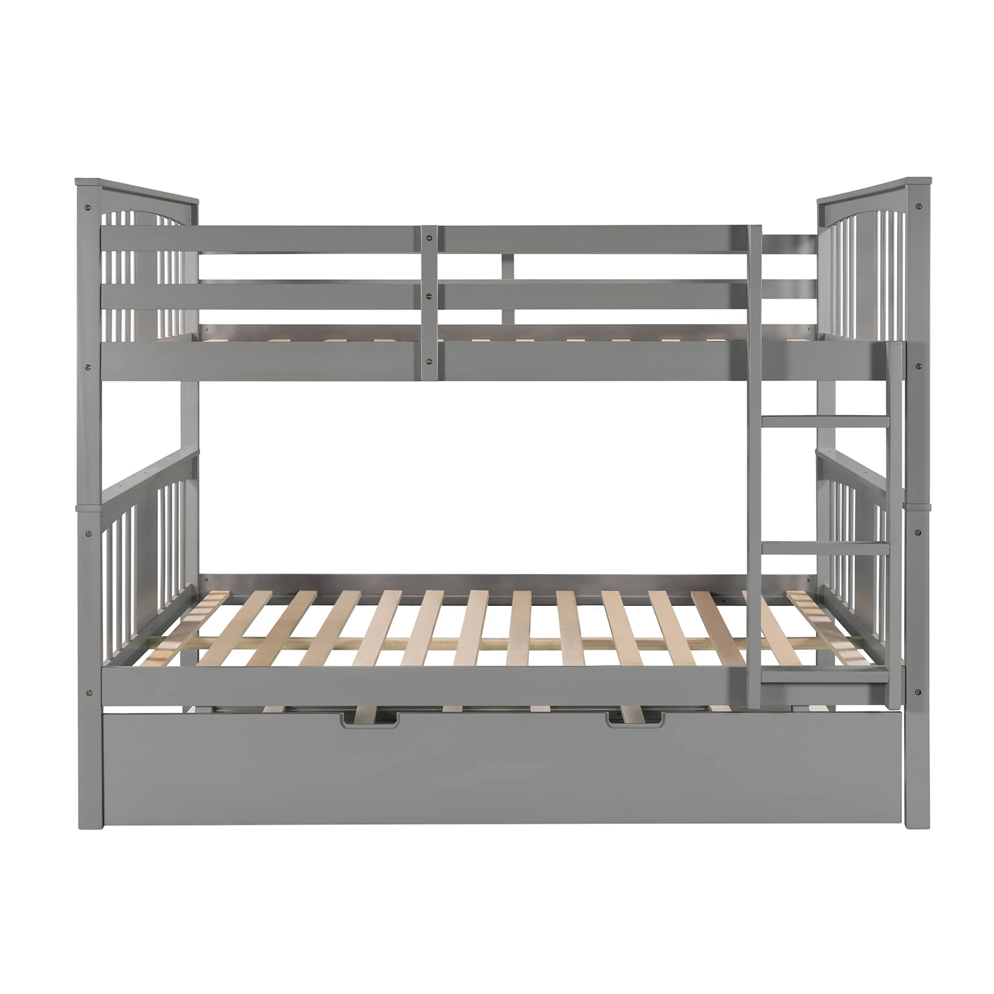 Ball & Cast Full Over Full Bunk Bed with Twin Size Trundle and Ladder,Wood Bunkbed w/Slat Support & Full-Length Guard Rail,Space Saving,Bedframe Furniture for Student Dorms,Studio,Gray