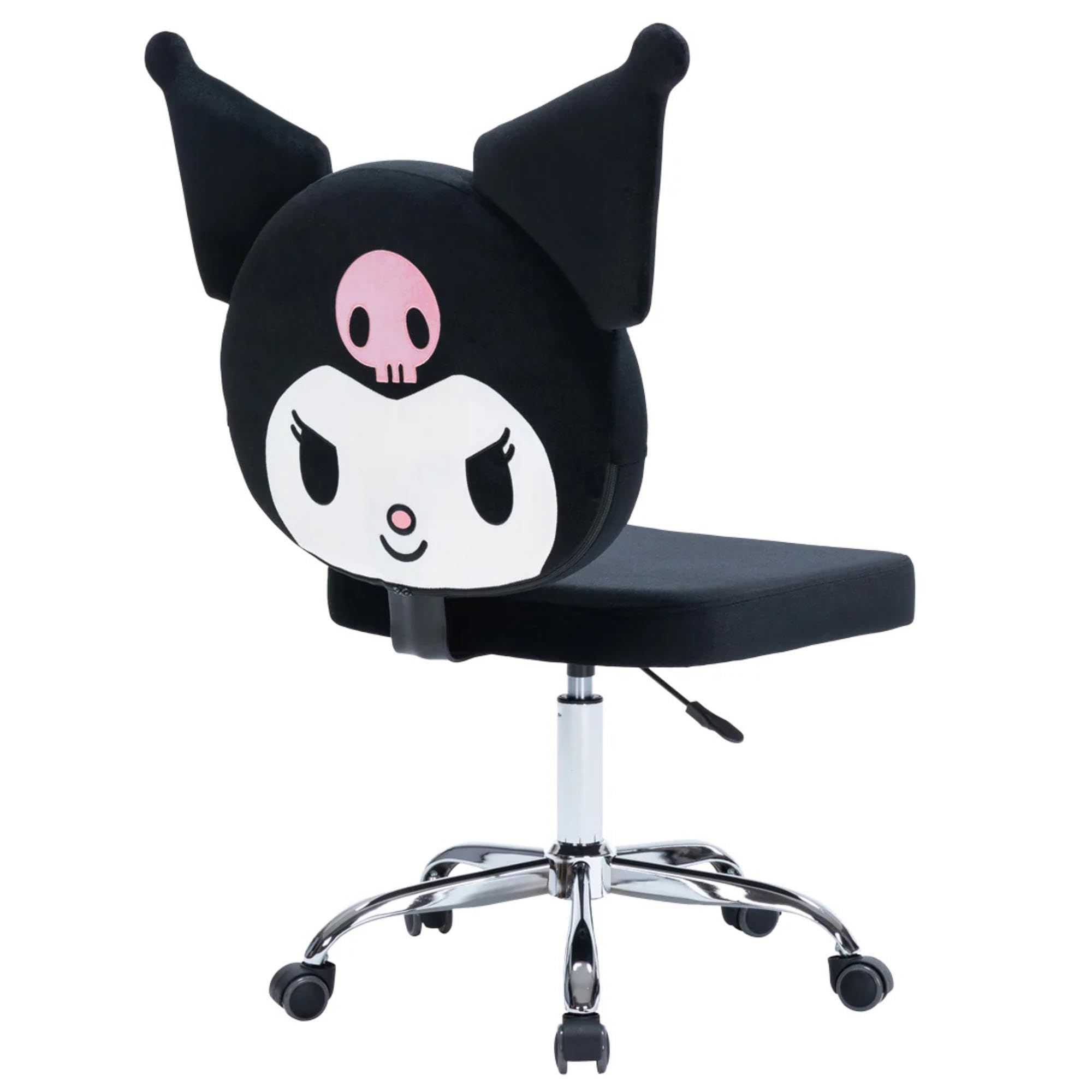 Impressions Vanity Kuromi Swivel Vanity Chair with Wheels | Adjustable Height Silver Metallic Base 360-Degree Spin Armless Padded Cute Velvet Makeup Vanity Chair | Cute Desk Chair for Bedroom, Black