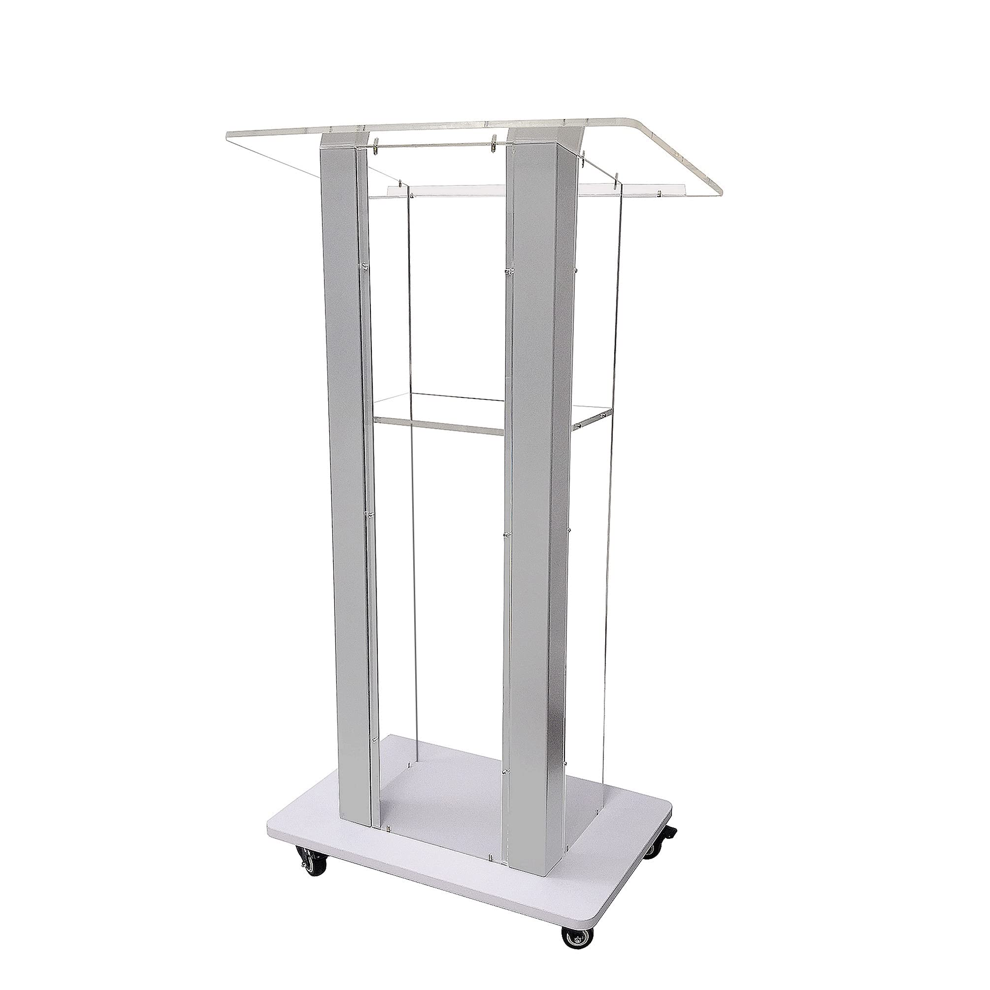 FixtureDisplays® Clear Acrylic Plexiglass Podium Steel Sides Church Pulpit School Lectern Debate Funeral Home Conference 14306NEW-NPF