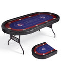 RAYKEEP 86" Large Foldable Poker Table, 10-Player Casino-Style Texas Holdem & Blackjack Game Table with Cup Holders, Padded Rails for Home Game Room, Family Nights, and Parties (Black)