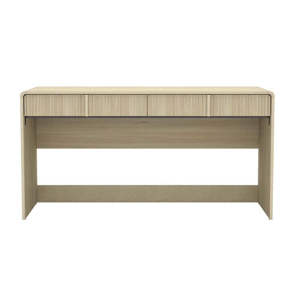 Manhattan Comfort Novara Modern 60" Writing Desk with 2 Smooth-Glide Drawers with Fluted Fronts, Office Desk with Large Work Surface, Stylish Rounded Edges, Whitewashed Oak