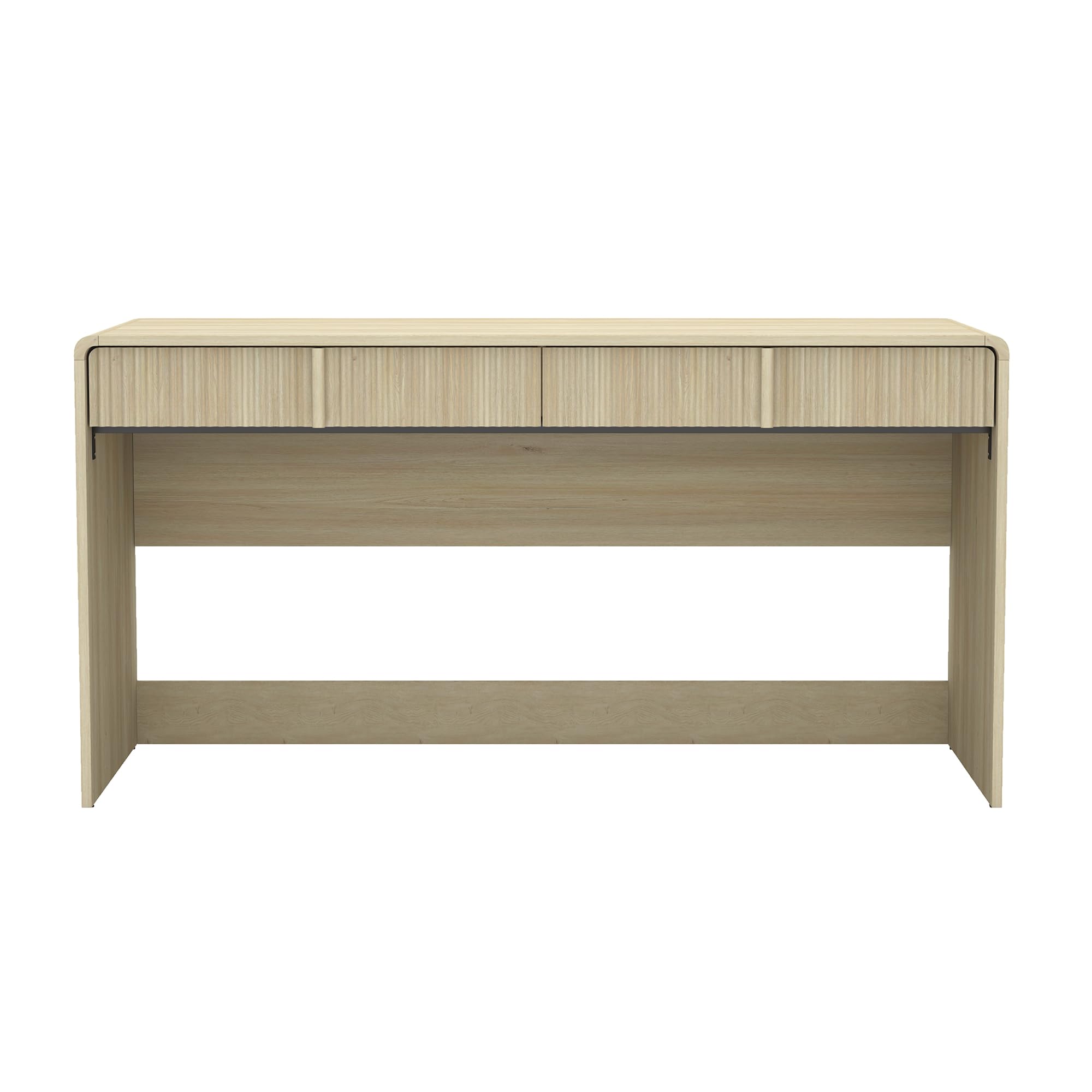 Manhattan Comfort Novara Modern 60" Writing Desk with 2 Smooth-Glide Drawers with Fluted Fronts, Office Desk with Large Work Surface, Stylish Rounded Edges, Whitewashed Oak
