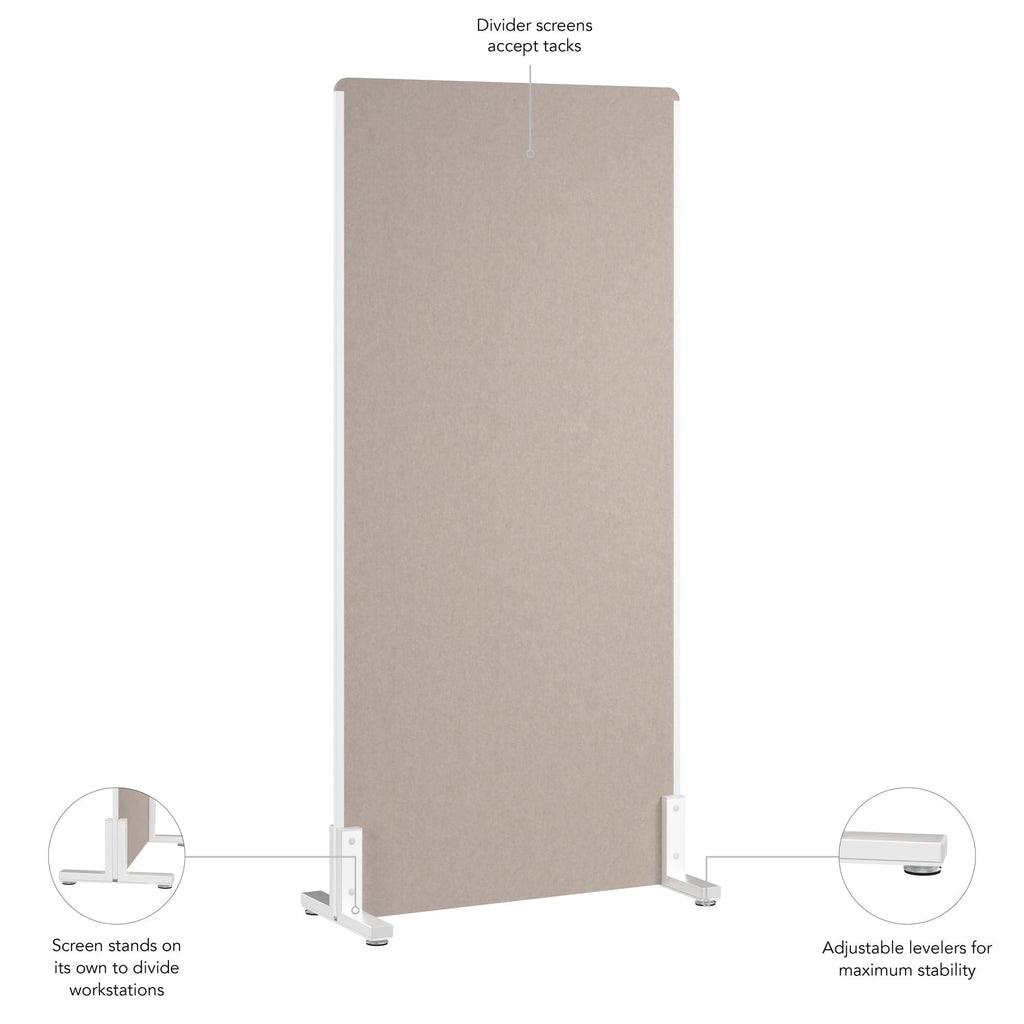 Bush Business Furniture 34W x 72H Freestanding Privacy Screen in Warm Beige, Standing Office Partition with Acoustic Sound Dampening Panel