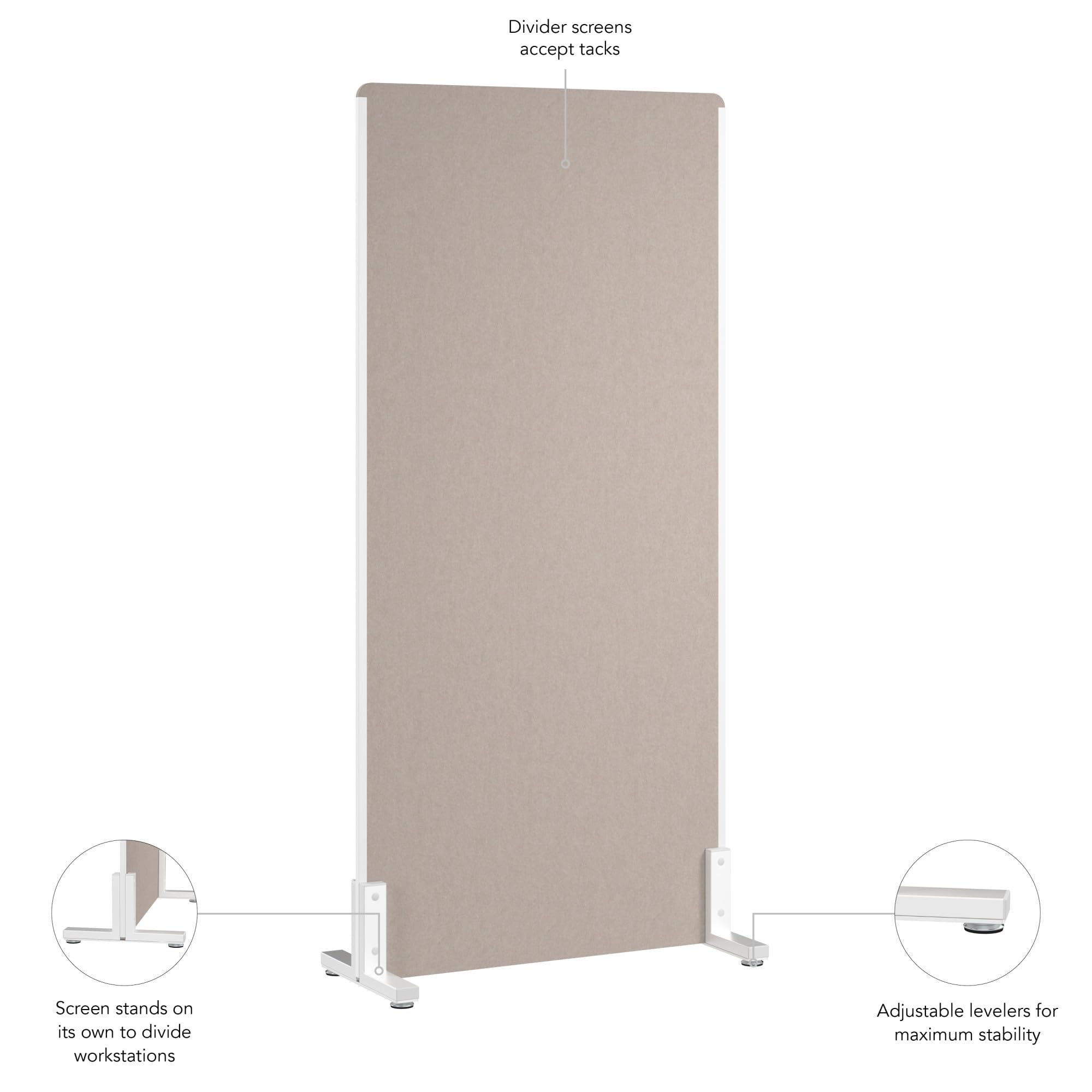 Bush Business Furniture 34W x 72H Freestanding Privacy Screen in Warm Beige, Standing Office Partition with Acoustic Sound Dampening Panel
