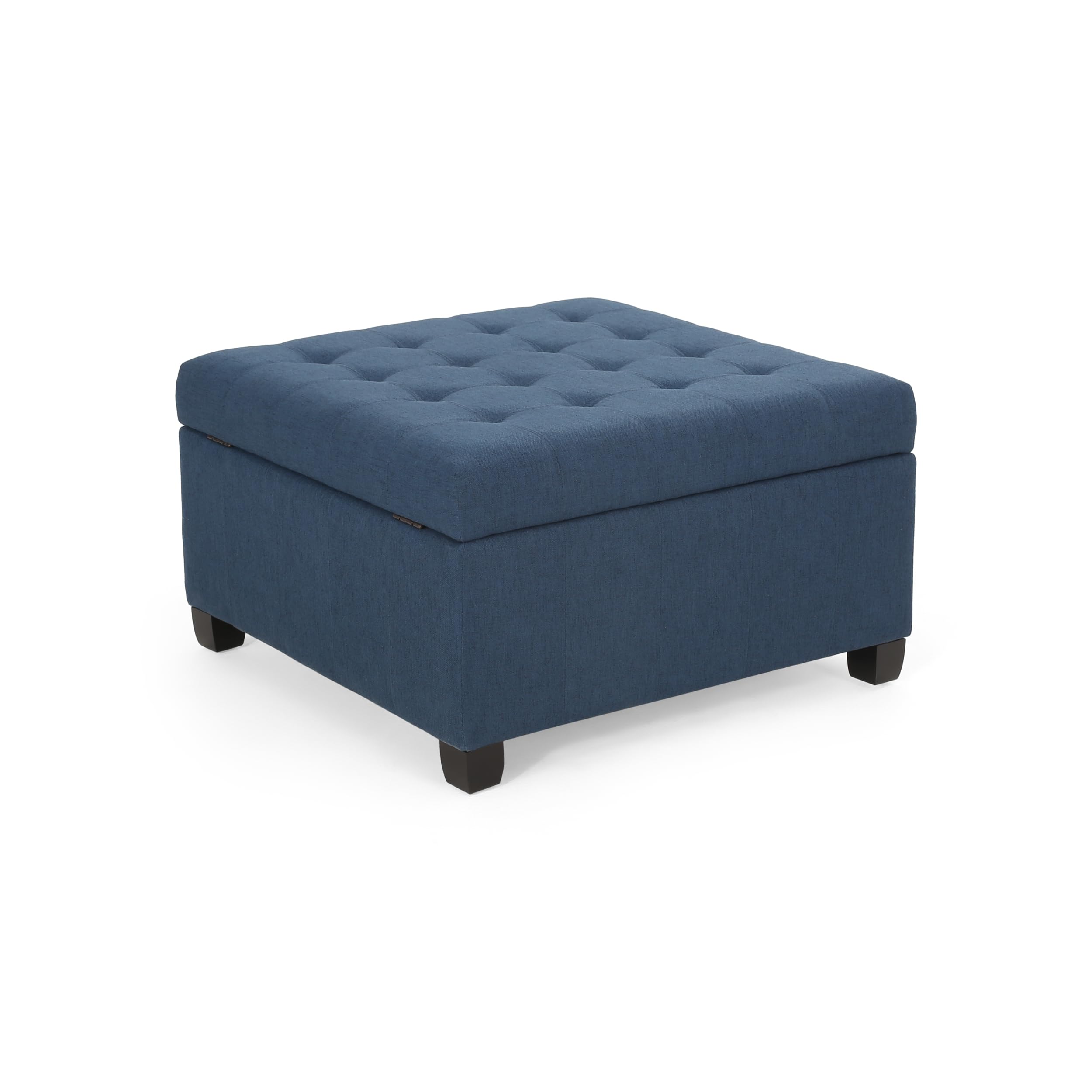 YOPTO 31" Square Storage Ottoman,Linen Footrest with Wooden Legs,Upholstered Button Tufted Coffee Table for Living Room,Navy Blue