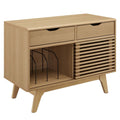 Modway Render Mid-Century Modern 37" Vinyl Record Display Stand with Drawers in Oak