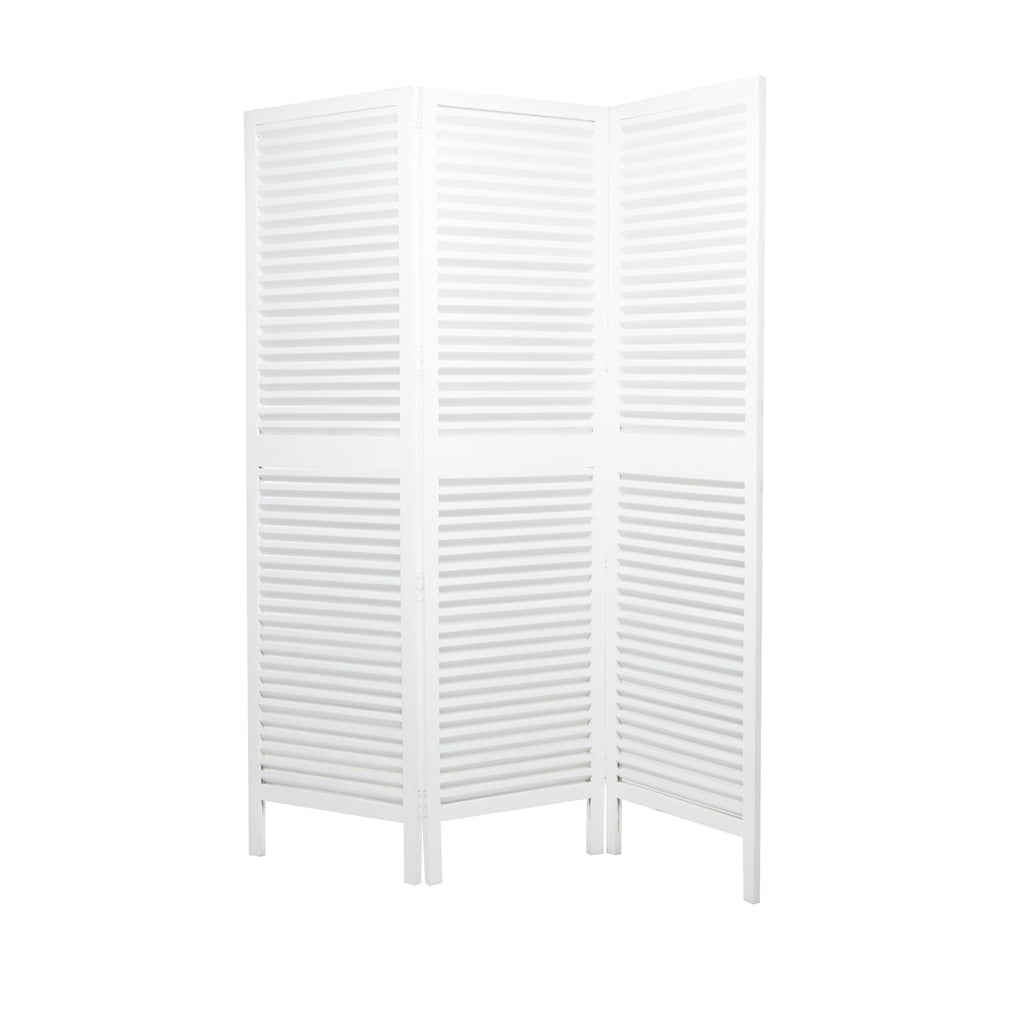 Deco 79 Mango Wood Partition Room Divider Screen Hinged Foldable Partition 3 Panel Privacy Screen with Carved Design, Room Partition 60" x 1" x 70", White