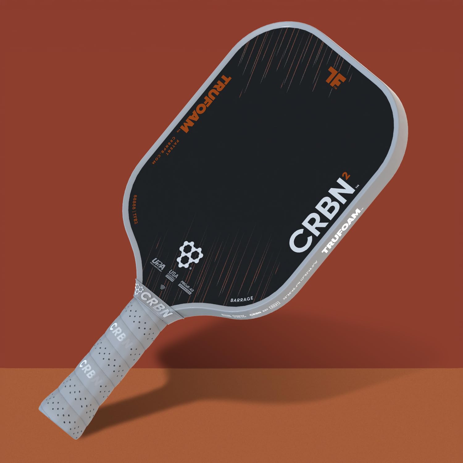 CRBN Pickleball - TruFoam Barrage 2 Pickleball Paddle - Square Shape - Carbon Fiber Pickleball Paddle - 100% Foam Floating Core Designed for Maximum Power, 14mm