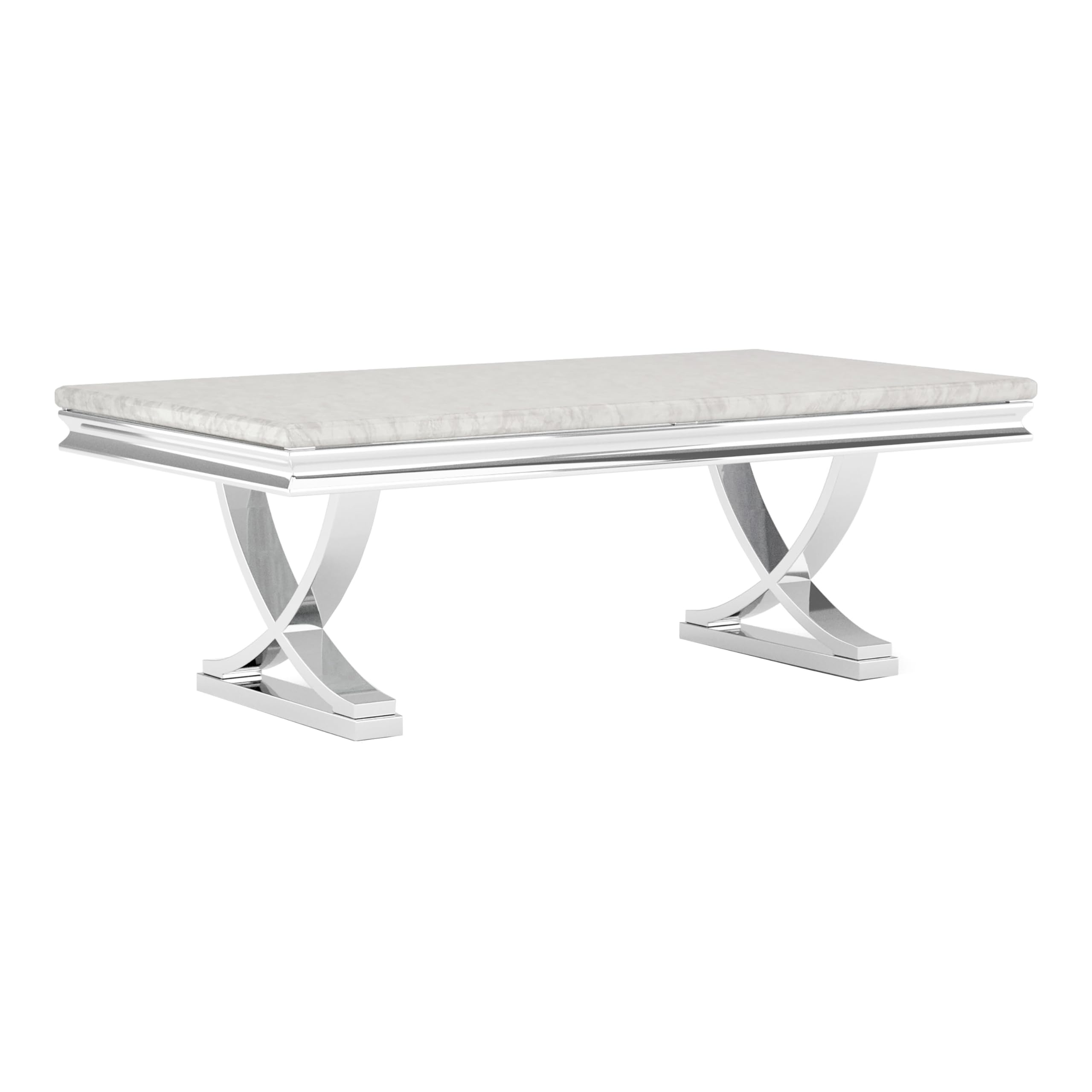 Furniture of America Obera 18mm Faux Marble Top Coffee Table with X-Shaped Base, Metal Construction, Home Décor for Living Room, Lounge Area, Office, Chrome