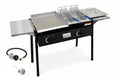 Stainless Steel Propane Deep Fryer and Griddle Grill-4 in 1-Deep Fryer-Steamers Food Warmers-Ideal for Burger Grill, Fries, and Chicken Wings Station-Taco Cart-With Hose & Regulator + Thermometer