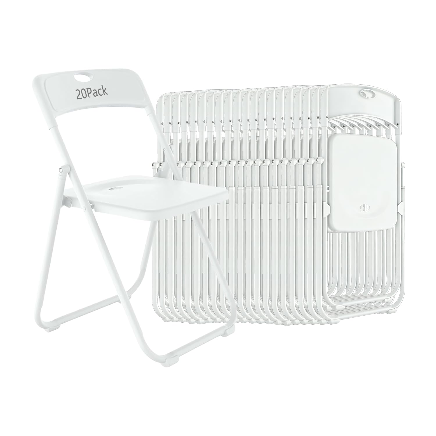 VISTACASA 20 Pack Heavy-Duty Plastic Folding Chairs, 350 lbs Capacity Commercial Stackable Portable Chairs with Reinforced Steel Frame for Indoor & Outdoor, Wedding, Party, Meeting, Patio Garden White
