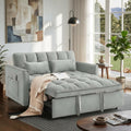 Trygoal Convertible Sofa Bed, Pull Out Couch with Side Pockets, 3 in 1 Velvet Fabric Loveseat Sleeper Sofa Bed, Pull Out Couch with Adjustable Backrest for Living Room, Bedroom, Apartment, Light Gray