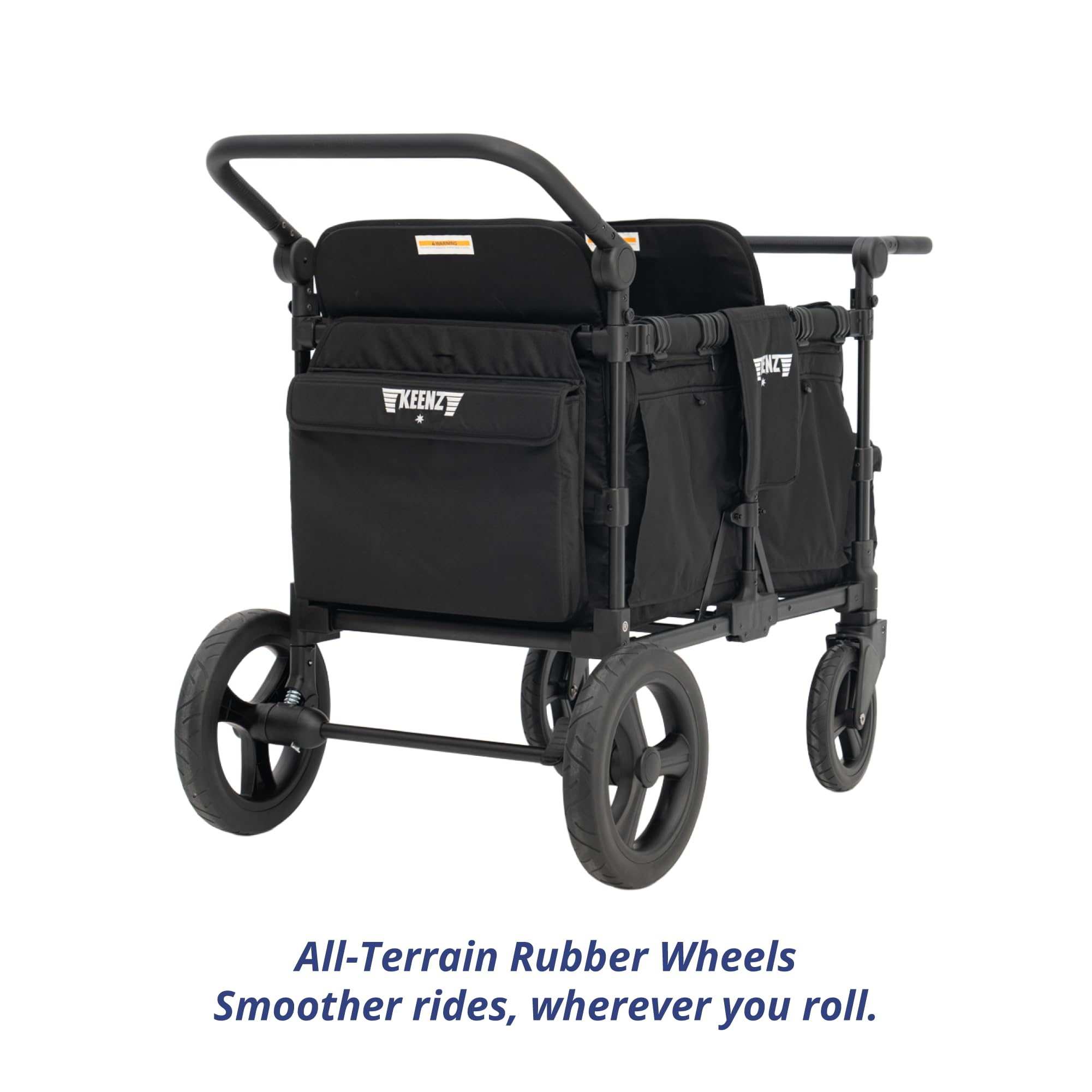 Keenz MOOV 2-Passenger All-Terrain Stroller Wagon with Reclining Seats, Cooler Bin, Push/Pull Handle, and Rubber Wheels – Foldable Wagon for Kids and Toddlers, Black