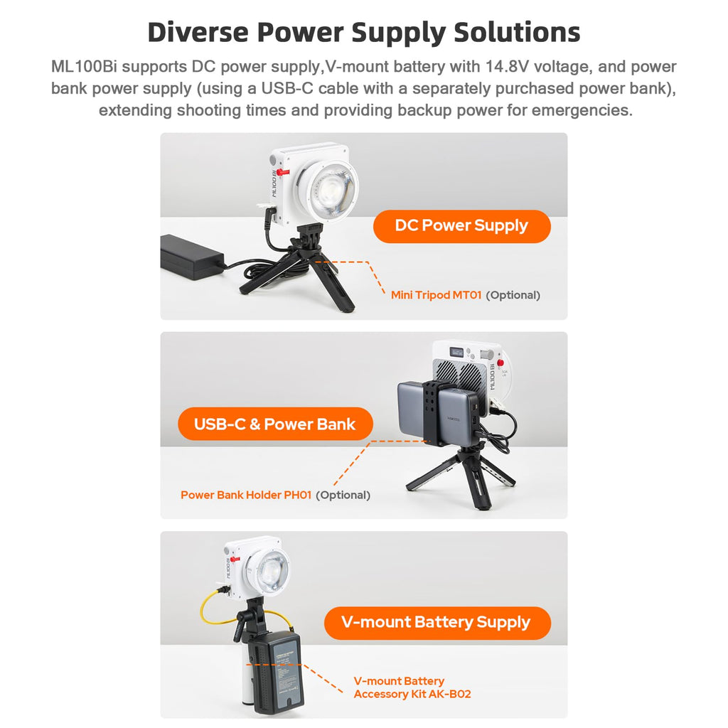 Godox ML100Bi Kit2 Pocket LED Video Light 120W Bi-Color Photography Fill Light 2800K-6500K CRI97+ TLCI98+ APP Control 11 Lighting Effects Godox Mount for Vlog Live Streaming Photography