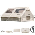 Inflatable Tent for Camping Large Blow Up Tent Glamping Tent 4-8 Person House, Easy Set up Waterproof Outdoor Oxford Tents, 4 Season Air Tents with Pump (130 sq ft Beige Air Tent)