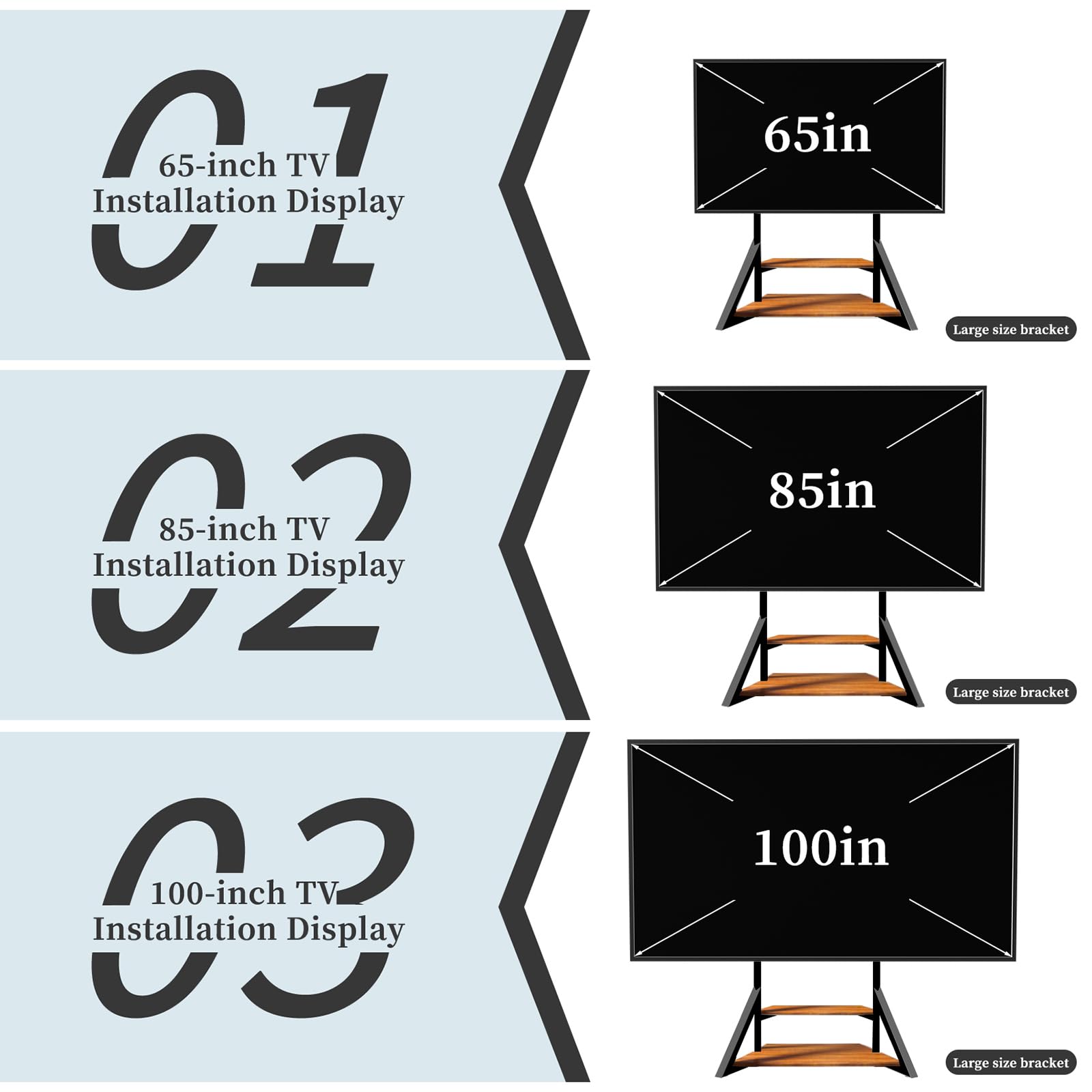 Vanconwey Mobile TV Stand for 65-100 Inch TVs,Adjustable Heights TV Mount Stands with Large Wood Shelf and Wheels,Modern Living Room Rolling TV Stand, Up to 220 lbs,VESA 800x600mm,Walnut(VC-Z1188)