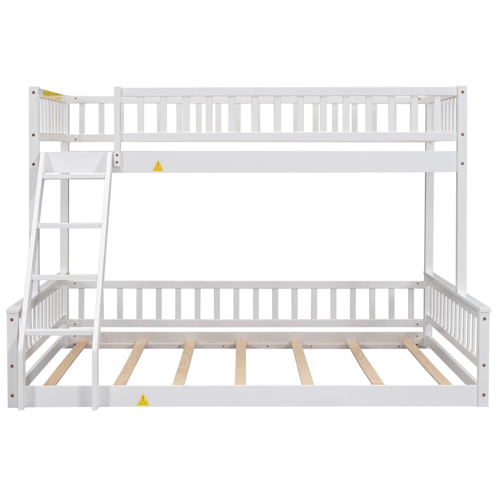GDFStudio Twin XL Over Queen Bunk Bed with Ladder & Guardrails, Convertible Stacked or Separate Beds, Modern Space Saving Bed Frame, Bedroom Storage Solution, Solid Pine Wood Frame, White