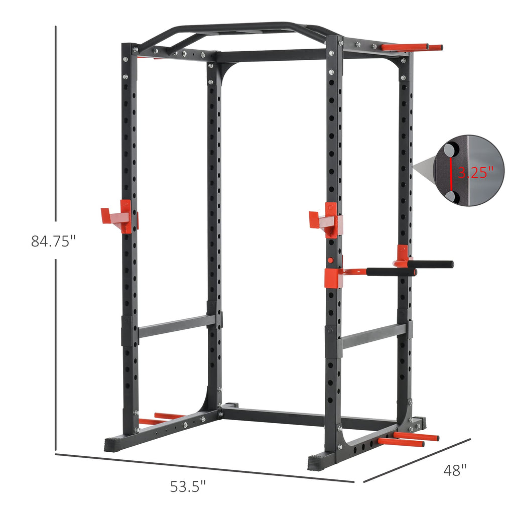 Soozier Adjustable Power Tower Dip Station Pull Up Bar Squat Rack Power Cage At Home Workout Equipment, Upper Body Strength Training Equipment, Black