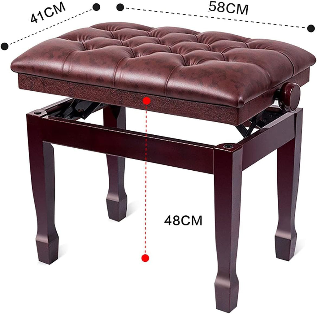 GAZOGJ Piano Stool Piano Bench Dressing Table Stool Genuine Leather Keyboard Bench Piano Stool, Height Adjustable Piano Bench with Storage Compartment, 58 x 41 x 48-58,Mahogany