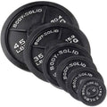 Body-Solid (OSB455) Cast Iron Olympic Weight Plate Set, Free Weights Dumbbell Plates with 2 Inch Standard Hole for All Olympic Barbell Types, 455 lb Total Weight Sets, Black