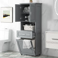 Virubi Tall Laundry Cabinet with Tilt Out Laundry Hamper and Drawer, Modern Wood Bathroom Storage Cabinet with Doors and Adjustable Shelves, Freestanding, Grey