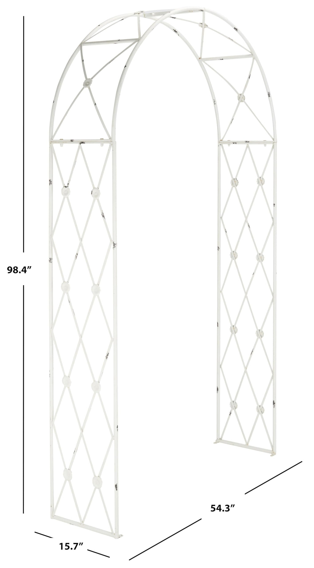 SAFAVIEH Outdoor Collection Atticus Antique White Wrought Iron Lattice Arch Garden Arbor