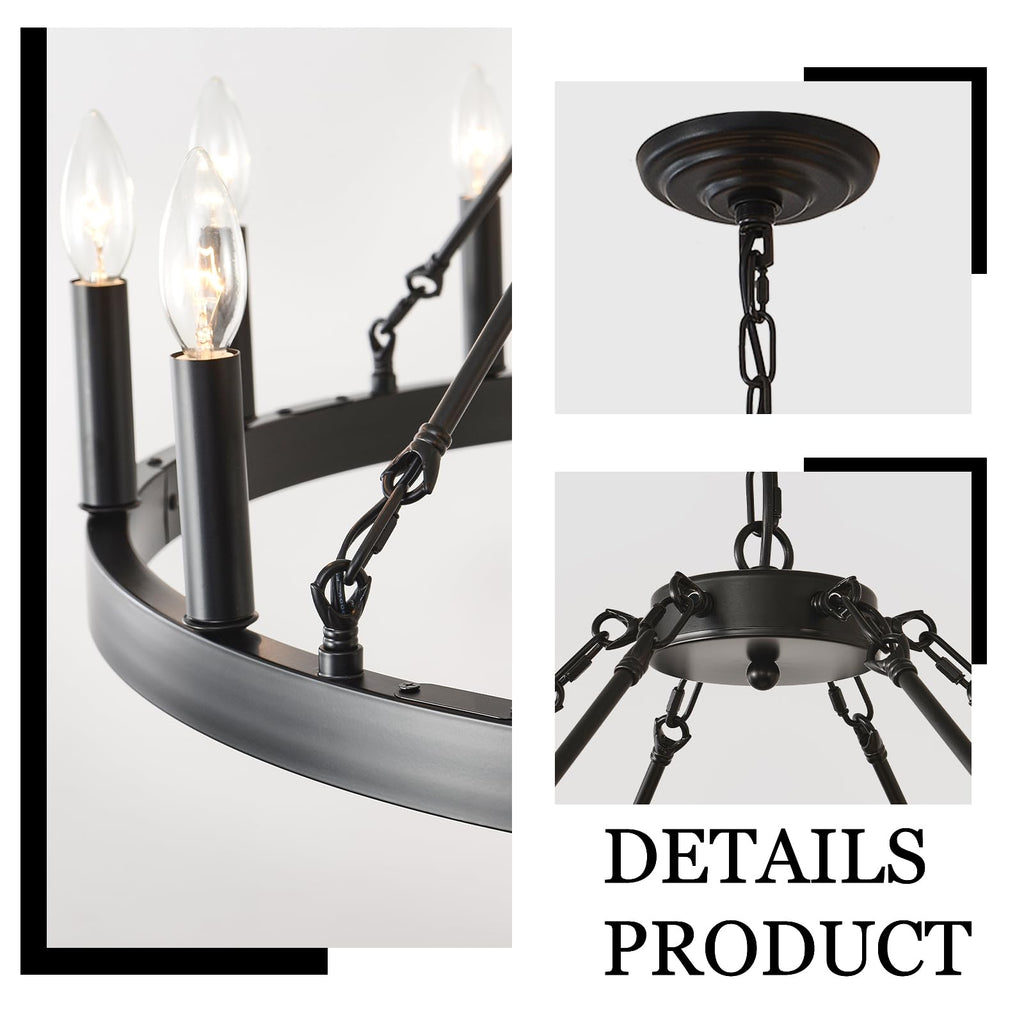 TESTOYS Modern Wagon Wheel Light Fixture 36-Light, 60-Inch Extra Large Farmhouse Chandelier for Entryway, Round Outdoor Chandeliers for Living Room Dining Room Foyer