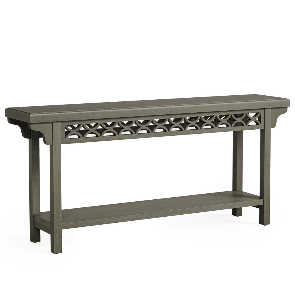 LITTLE TREE 70.87-Inch Long Console, Solid Wood Farmhouse Narrow Entryway Table with Shelf, Rustic Sofa Table for Living Room, Hallway, Dark Grey