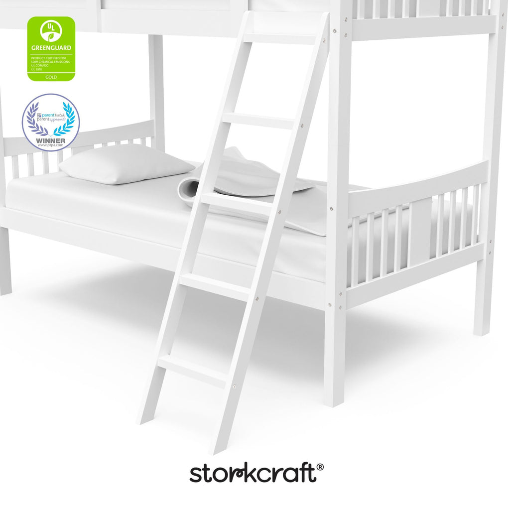 Storkcraft Caribou Bunk Bed Twin Over Twin Bunk Bed (White) - GREENGUARD Gold Certified, Twin Bunk Beds for Kids, Converts to 2 Individual Twin Beds, Bunk Beds for Kids