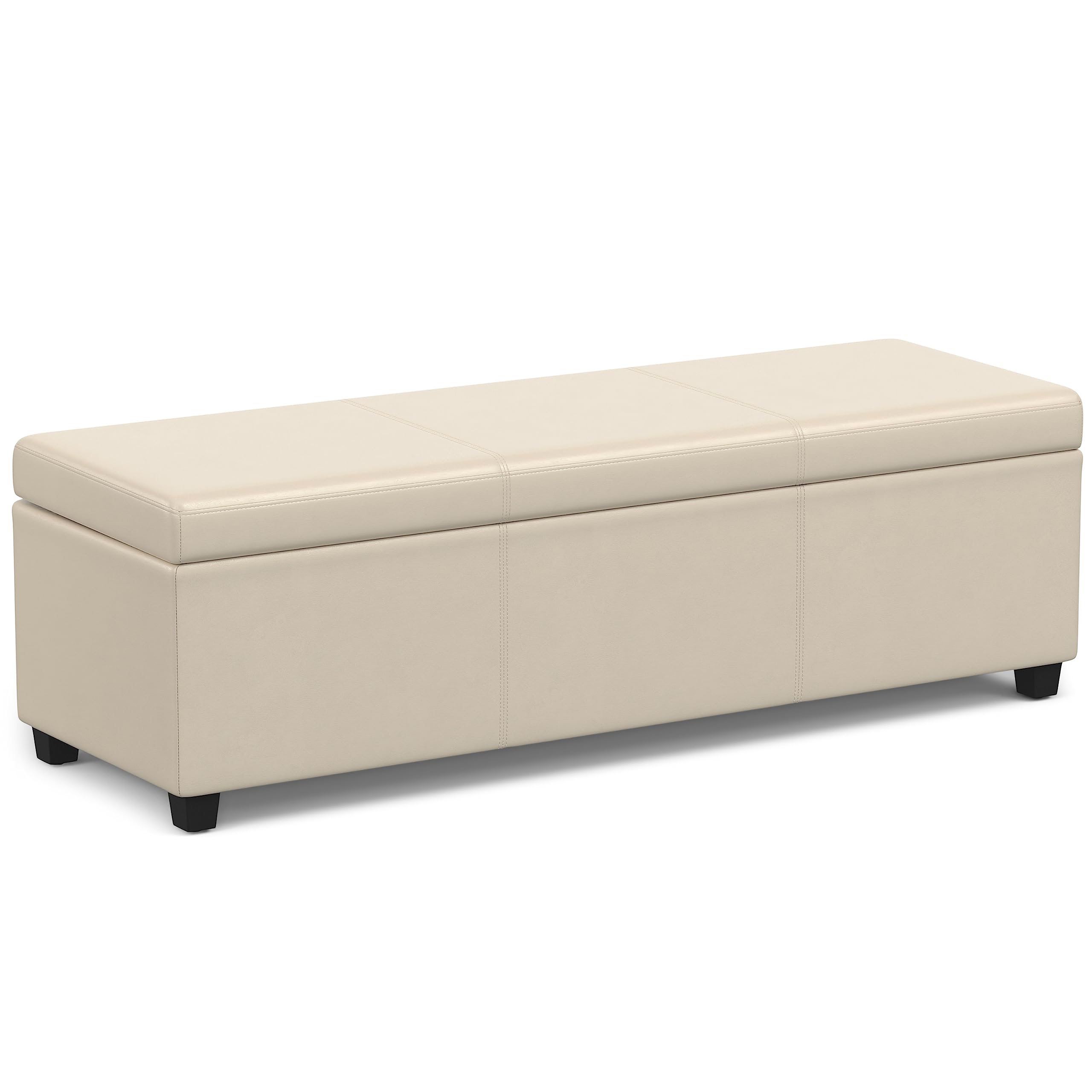 SIMPLIHOME Avalon Extra Large Storage Ottoman Bench - 54 inch Wide Upholstered Vegan Leather Rectangular Lift-Top Ottoman in Satin Cream, Contemporary Bench for Living Room with Hidden Storage