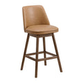 ROME + OAK Rowan 26 Inch Swivel Counter Height Stool in Walnut Finish with Brown Vegan Leather Upholstery Seat - Kitchen or Dining Room Furniture