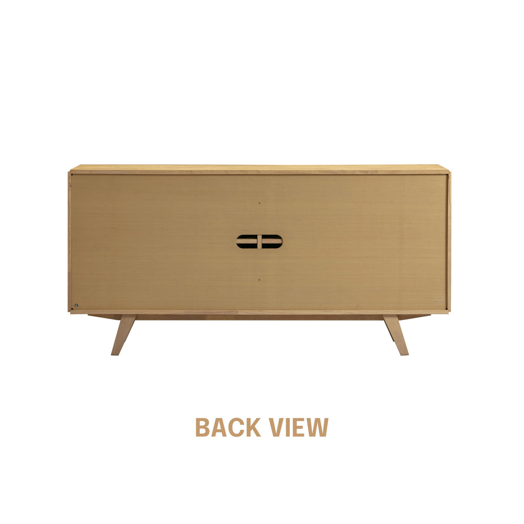 NTC Sapa Mid-Century Modern Solid Wood Sideboard – 4-Door Accent Buffet Cabinet with Carved Geometric Fronts, for Living Room, or Entryway, Effortless Assembly, Sand
