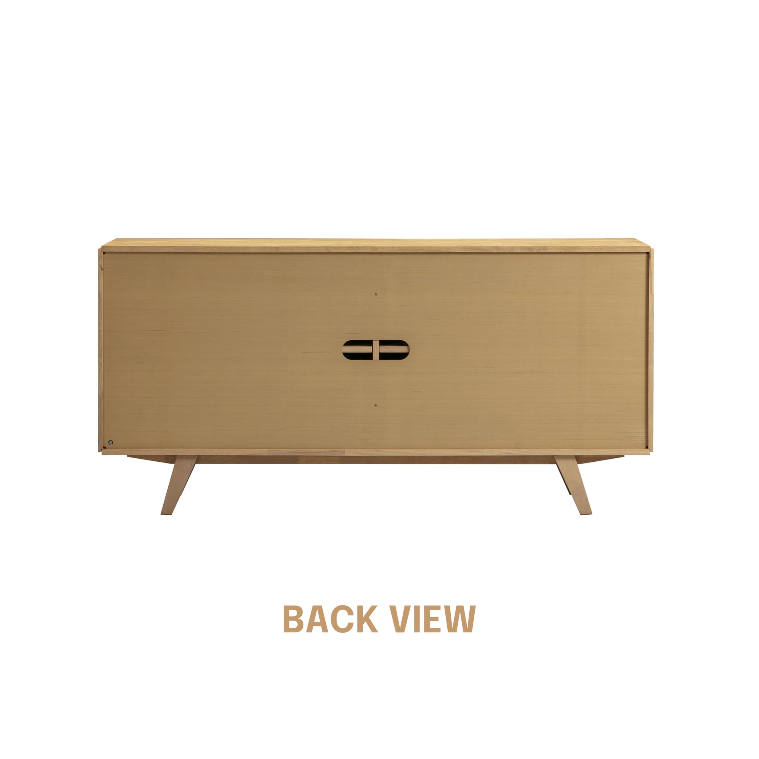 NTC Sapa Mid-Century Modern Solid Wood Sideboard – 4-Door Accent Buffet Cabinet with Carved Geometric Fronts, for Living Room, or Entryway, Effortless Assembly, Sand