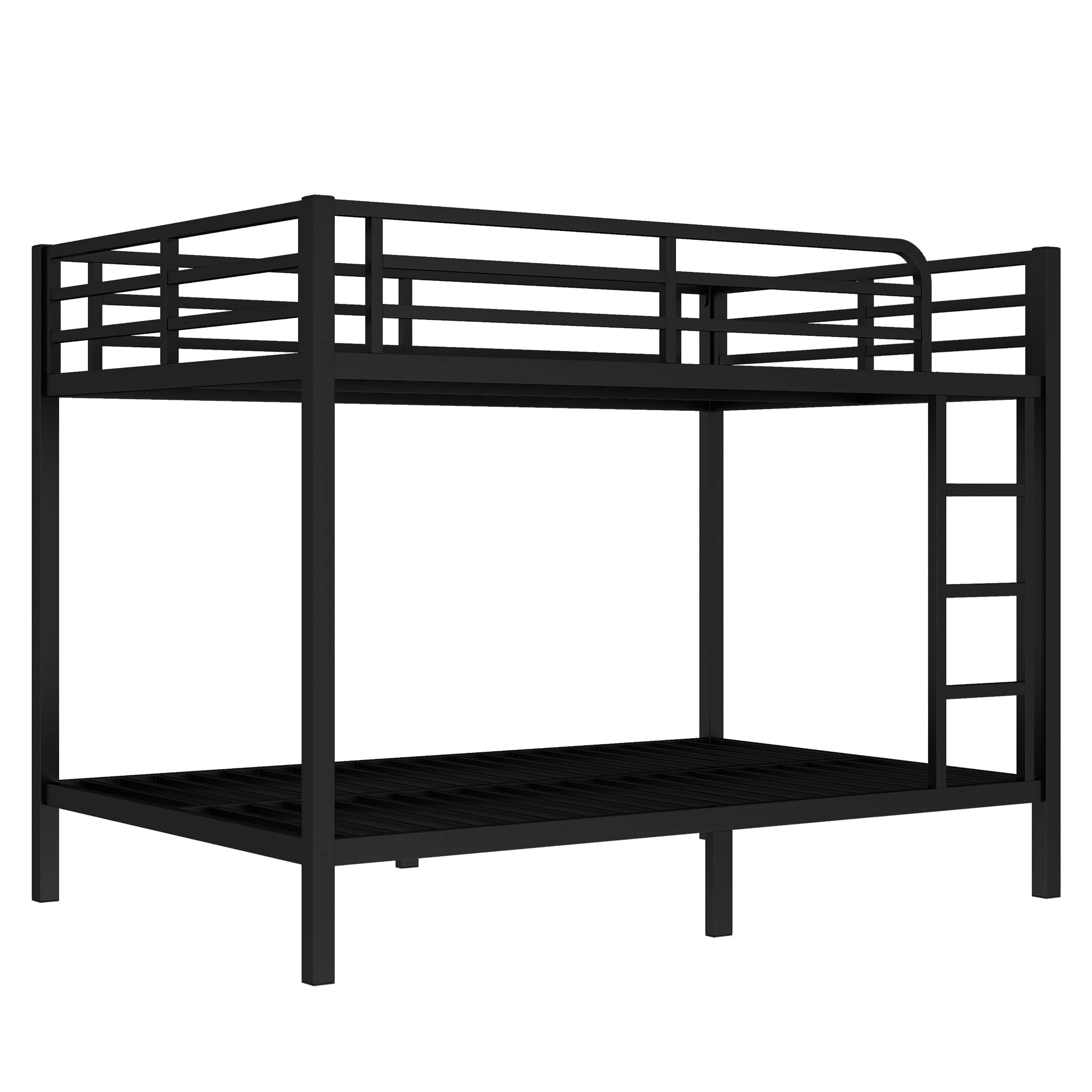KEIKI Full XL Over Full XL Bunk Bed Metal Frame for Teens & Adults, Heavy Duty Space Saving Bunk Bed Frame with Safety Guardrails & Ladder, Noise Free, No Box Spring Needed, Easy Assembly, Black