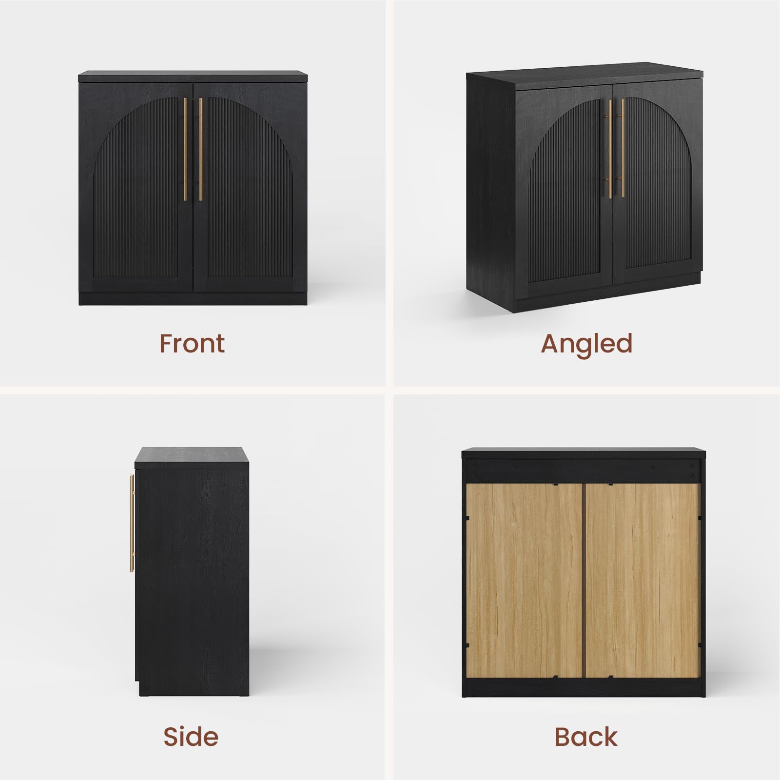 ModernMate Set of 2 Arched Sideboard Cabinets, 62" Modular Storage Buffet Table with Wave-Panel Doors, Black Wood Grain Media Console with Soft-Close Hinges for Living Room
