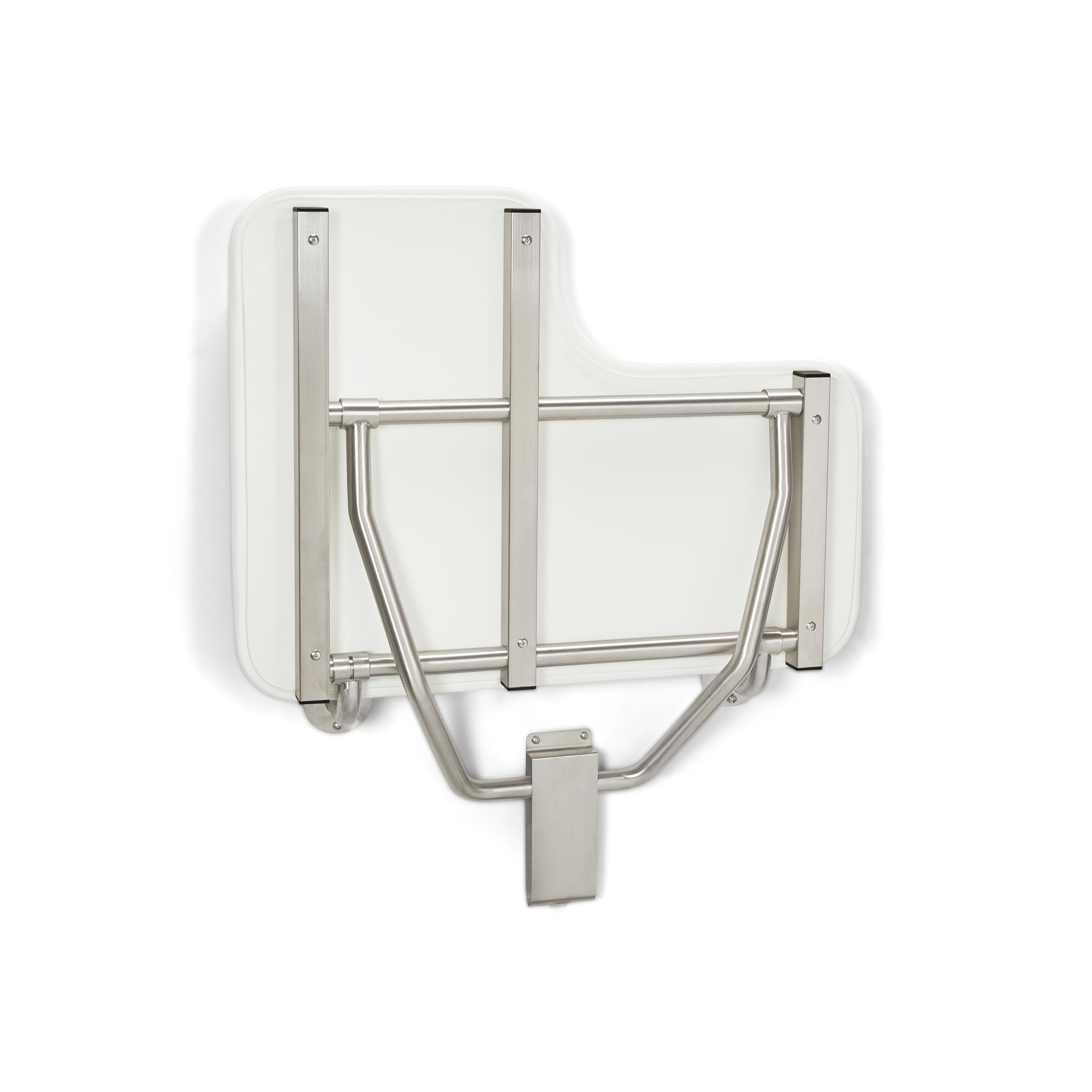 Seachrome Lift-Assist Shower Seat, L-Shaped Right-Hand, ADA, Wall Mount, Padded White Naugahyde